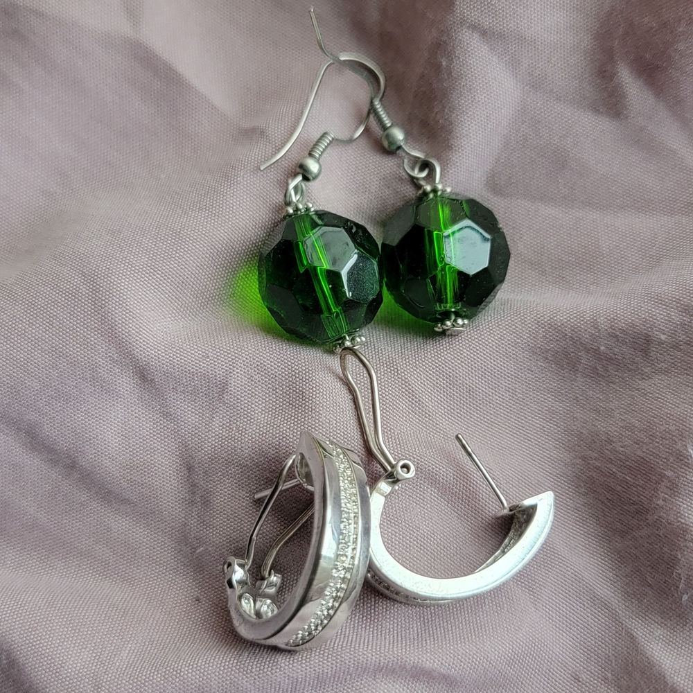 Silver and Green Earrings